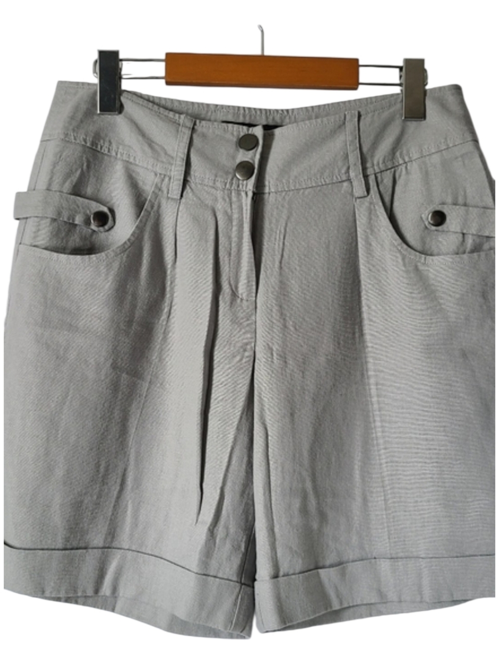 Larry Levine Gray Linen Blend Shorts Sz 6 | High Rise Tailored Pocket Shorts